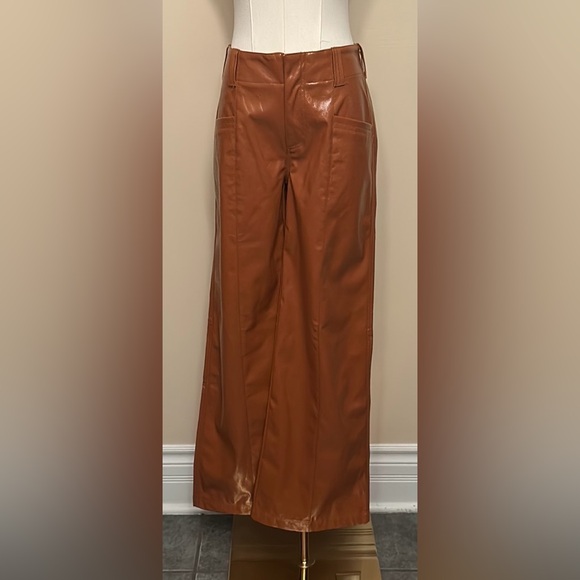 FREE PEOPLE Star Crossed Lovers Faux Leather Tan Trousers size 0 - Picture 10 of 14